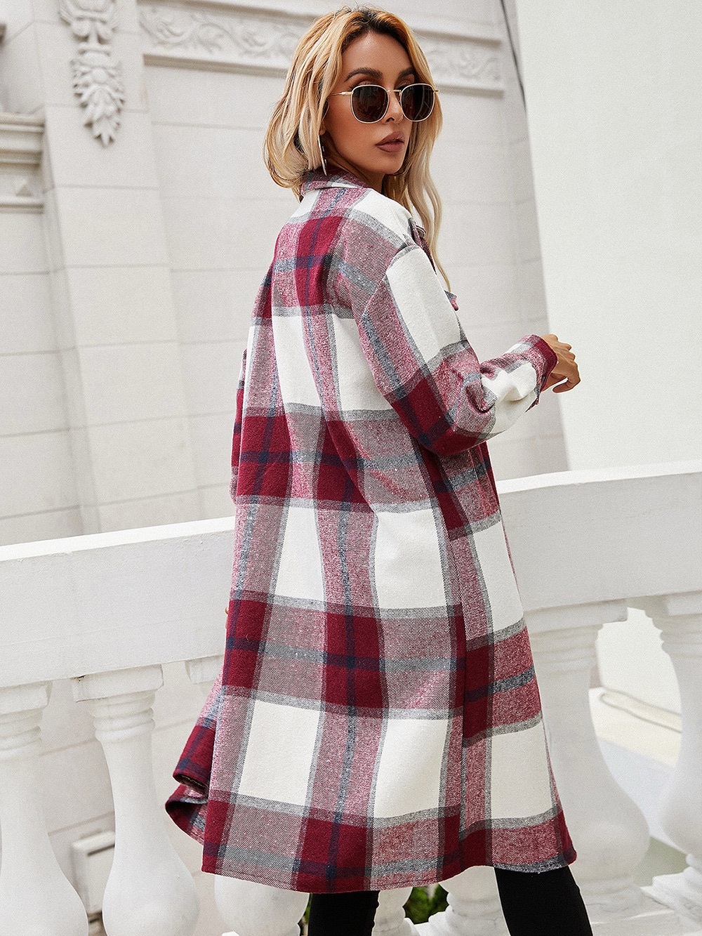Ivy Lane Plaid Longline Shirt Jacket - Picture 2 of 4